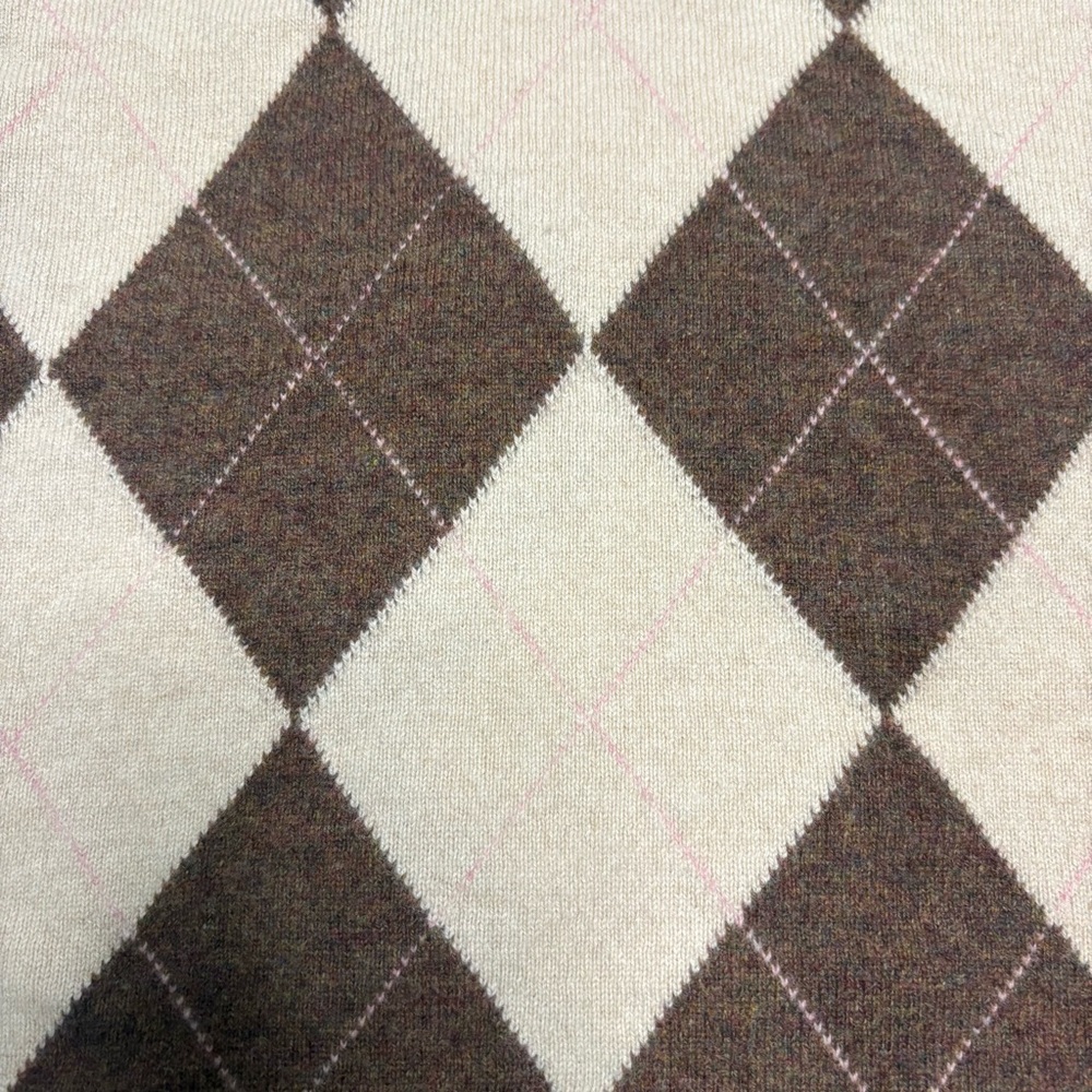 Peter Millar Brown Beige Argyle 100% Cashmere Sweater Vest Preppy Girlhoodcore - Picture 4 of 7